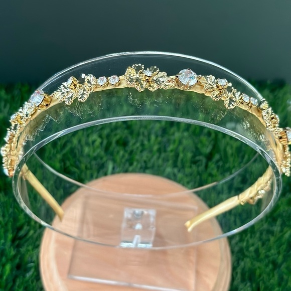 Faux Gold Metal Leaf Rhinestone Embellished Headband - Picture 7 of 7